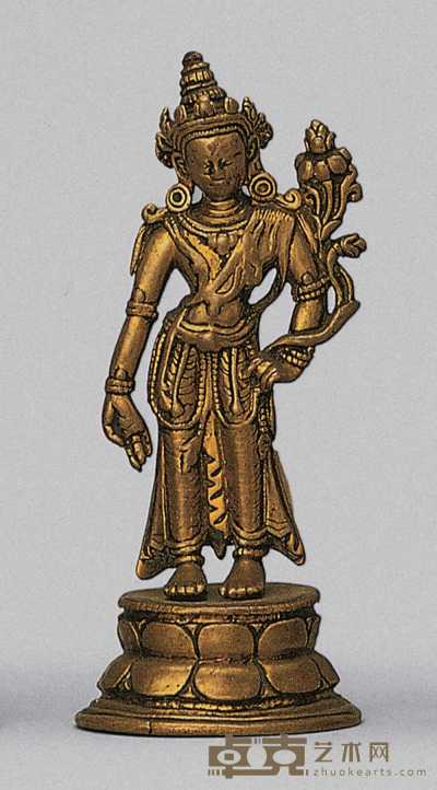 14世纪 西藏莲花手菩萨铜像 高12.8cm